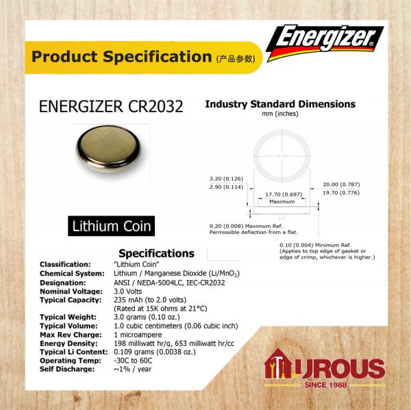 ENERGIZER MAX 3V LITHIUM  BATTERY CR2032 (ECR2032BS2) - Image 3