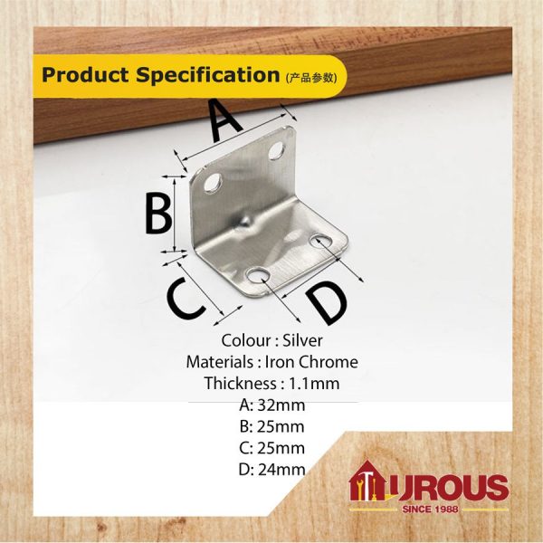 IRON CHROME MINI ANGLE BRACKET 1'' x 1'' 32mm x 25mm x 25mm x 1.1mm ( 1 PIECE ) - Image 5