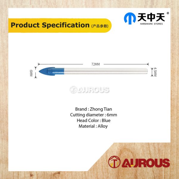 Zhong Tian Glass & Tile Drill Bit 6mm (10pcs) - Blue - Image 5