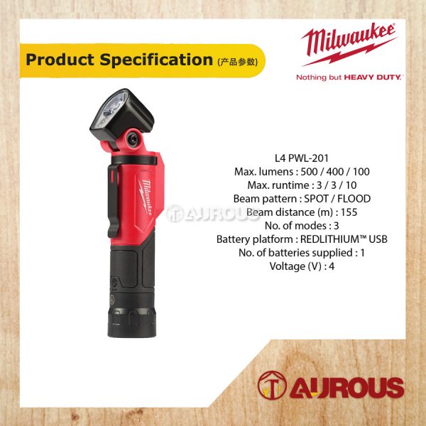 MILWAUKEE USB PIVOTING RECHARGEBLE WORK LIGHT L4 PWL-201 500LUMEN - Image 6