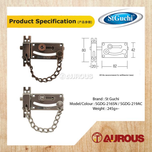 ST GUCHI STEEL DOOR CHAIN & BOLT (SGDG-216SN / SGDG-219AC) - Image 5