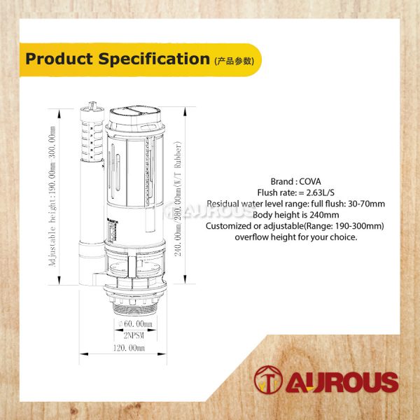 COVA DUAL FLUSH VALVE CVP2102FK02 2" X 250MM C/W PUSH BUTTON - Image 7