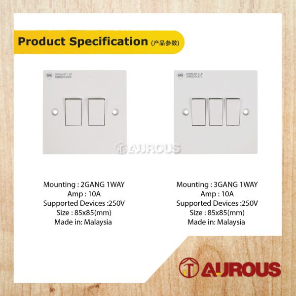 UMS 1 WAY FLUSH SWITCH 10A 250V (2 GANG/3 GANG) - Image 4