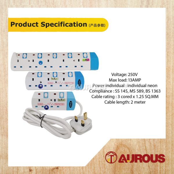 EXTENSION SOCKET C/W PLUG TOP 2/3/4/5 GANG (2, 5 METER) - Image 7