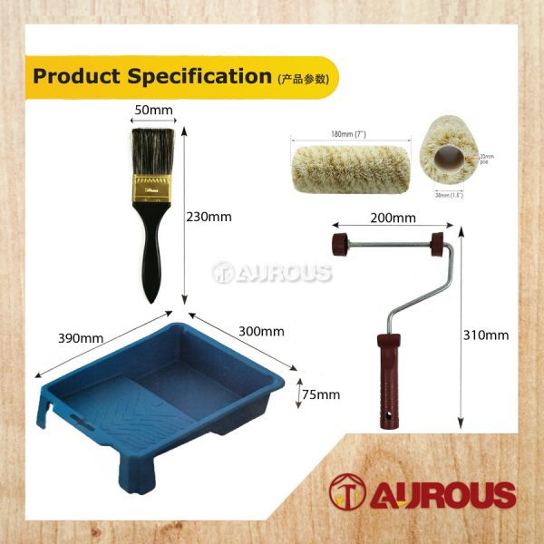 EXTERIOR/INTERIOR PAINT TRAY TOOLS SET (PAINT ROLLER 7110 7'' WITH FRAME HANDLE + 710 BRUSH 2'' + BIG PAINT TRAY) - Image 6