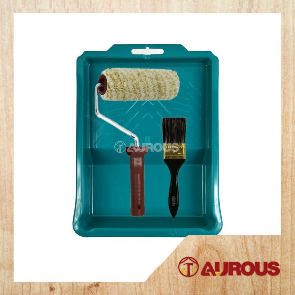 EXTERIOR/INTERIOR PAINT TRAY TOOLS SET (PAINT ROLLER 7110 7'' WITH FRAME HANDLE + 710 BRUSH 2'' + BIG PAINT TRAY)