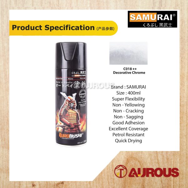 SAMURAI AEROSOL SPRAY PAINT C018** 400ML [DECORATIVE CHROME] - Image 3