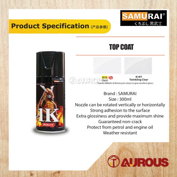 SAMURAI AEROSOL SPRAY PAINT 1K LACQUER 300ML [K1K , K1KT] - Image 2