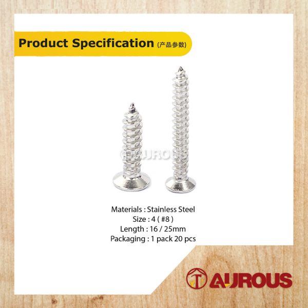STAINLESS STEEL SELF TAPPING SCREW M4 8# (20 PCS) - Image 5