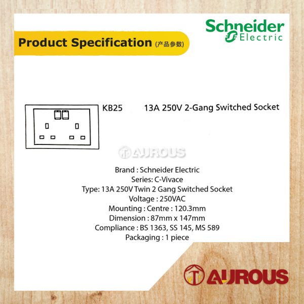 SCHNEIDER C-VIVACE DOUBLE SWITCH SOCKET OUTLET KB25 2 GANG 13A 250V - Image 5