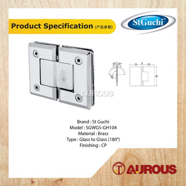 ST GUCHI GLASS TO GLASS 180° SHOWER HINGES GH104 - Image 2