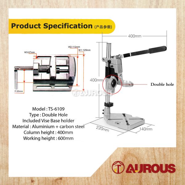 DRILL STAND HOLDER TS-6109 ALUMINUM BASE DRILL STAND (SINGLE/DOUBLE HOLE) - Image 6
