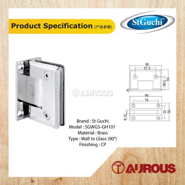 ST GUCHI SHOWER HINGES GH101 (WALL TO GLASS 90°) (MID 90°) - Image 2