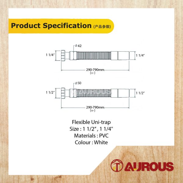 UPVC EXTENSIBLE CROMADO FLEXIBLE UNI TRAP (1 1/2'' , 1 1/4'') - Image 4