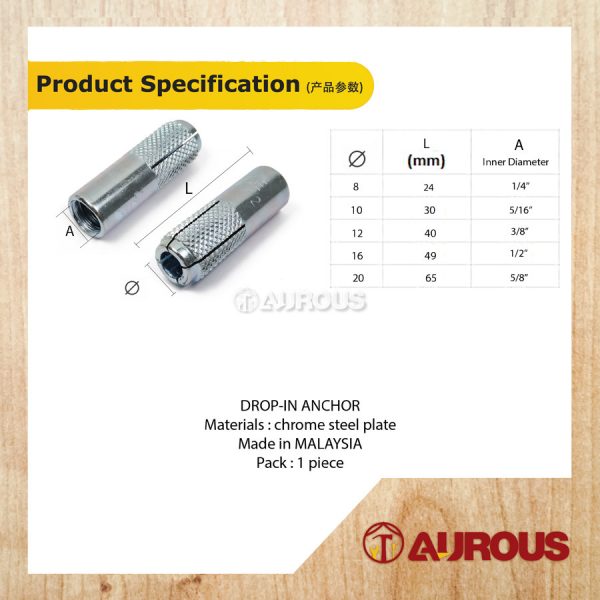DROP-IN ANCHOR WALL PLUG 1/4'' , 5/16'' , 3/8'' , 1/2'' , 5/8'' - (1PIECE) - Image 6