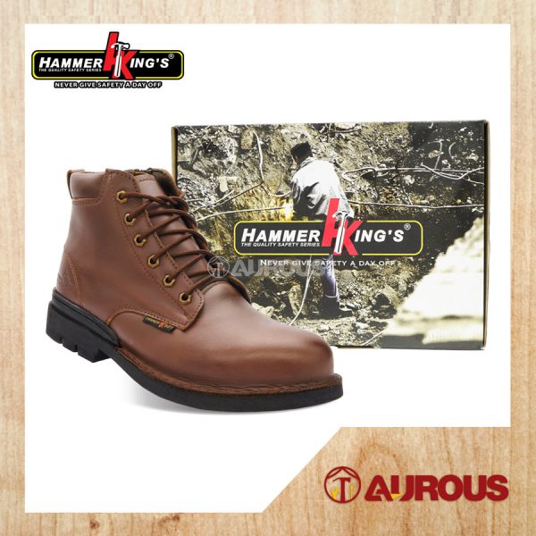 HAMMER KING HIGH CUT LACED AND ZIPPER SAFETY SHOE 13019 BROWN (DOUBLE LOCK STICH) SIZE 6 TO 11