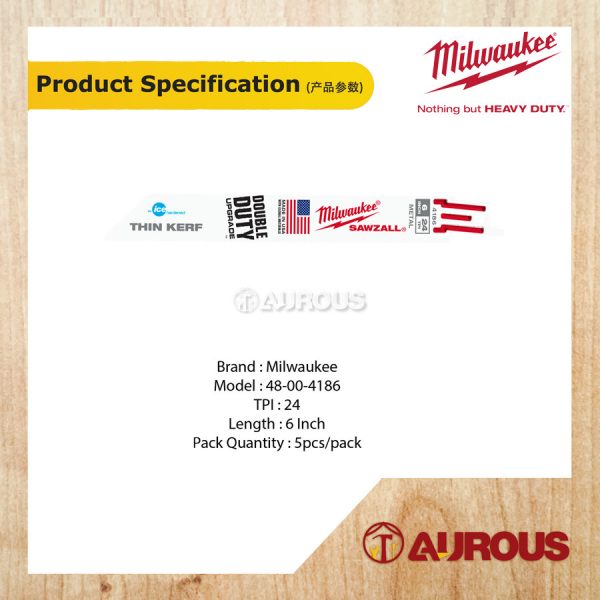 MILWAUKEE THIN KERF METAL CUTTING SAWZALL BLADE [6"] 24TPI (5pcsPack) 48-00-4186 - Image 3