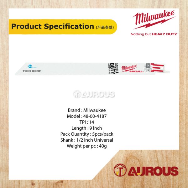 Milwaukee Thin Kerf Ice Hardened SAWZALL Blades 9inc 14 TPI (5pcs Pack) 48-00-4187 - Image 3