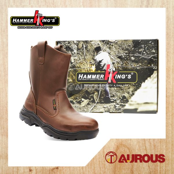 HAMMER KING HIGH CUT SLIP ON SAFETY SHOE 13021 BROWN (DOUBLE LOCK STICH) SIZE 6 TO 11
