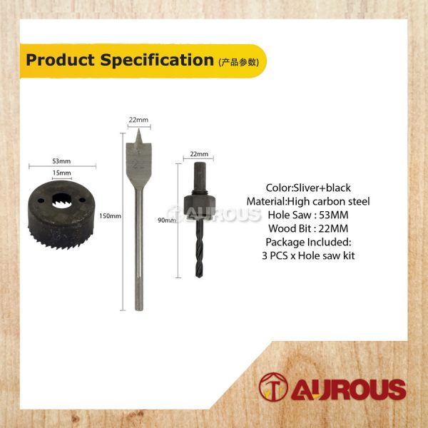 DOOR LOCK INSTALLATION KIT HOLE SAW / DOOR LOCK DRILL HOLE INSTALLATION TOOL (3 PCS/SET) - Image 5