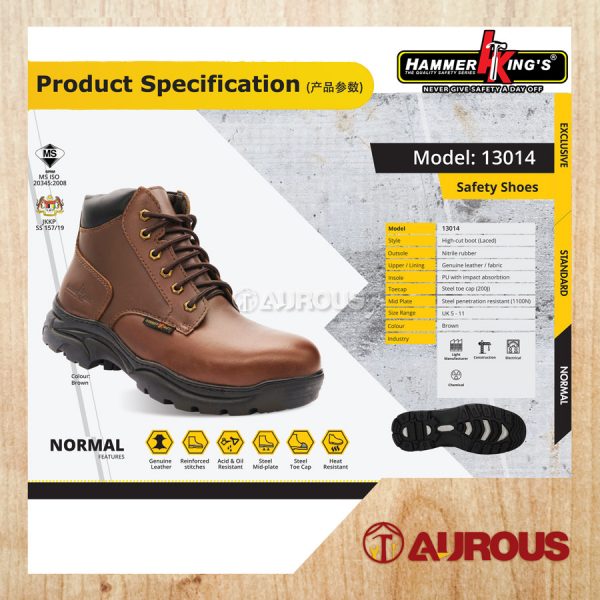 HAMMER KING MID CUT LACE UP SAFETY SHOE 13014 BROWN SIZE 5 TO 11 - Image 6
