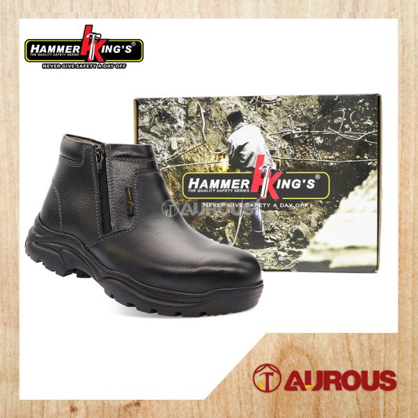 HAMMER KING MID CUT DUAL ZIPPER SAFETY SHOE 13009 BLACK SIZE 5 TO 11