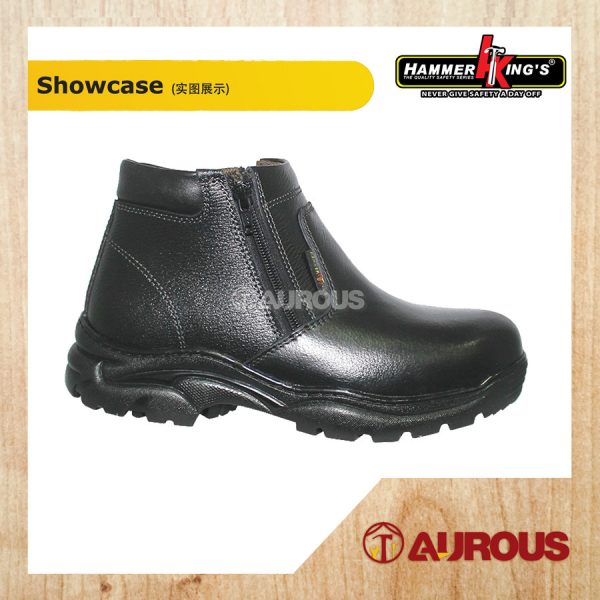 HAMMER KING MID CUT DUAL ZIPPER SAFETY SHOE 13009 BLACK SIZE 5 TO 11 - Image 2