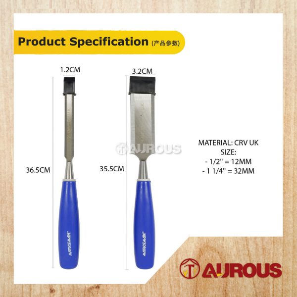 FLAT FILE CR / BEVELLED EDGE WOOD CHISEL / PAHAT KAYU (12MM,32MM) - Image 5