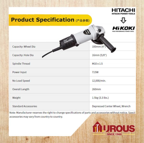 HIKOKI MACHINE ANGLE GRINDER PDA100M (4") 715W - Image 6