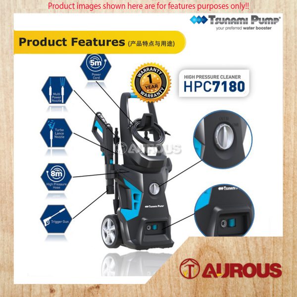 TSUNAMI PUMP HIGH PRESSURE CLEANER (2200W/ 170 BAR/ 7.5 LPM) HPC7180 - Image 6