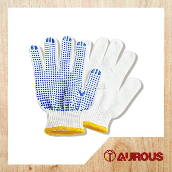 CLOTH HAND GLOVES WITH PVC DOTTED GRIP COATED [BLUE]
