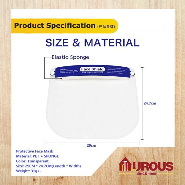 PLASTIC FACE SHIELD FACE PROTECTOR -TRANSPARENT- - Image 7