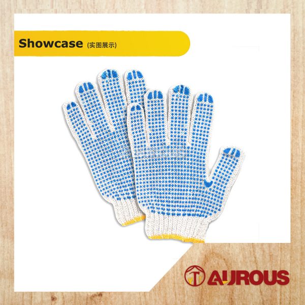 CLOTH HAND GLOVES WITH PVC DOTTED GRIP COATED [BLUE] - Image 2