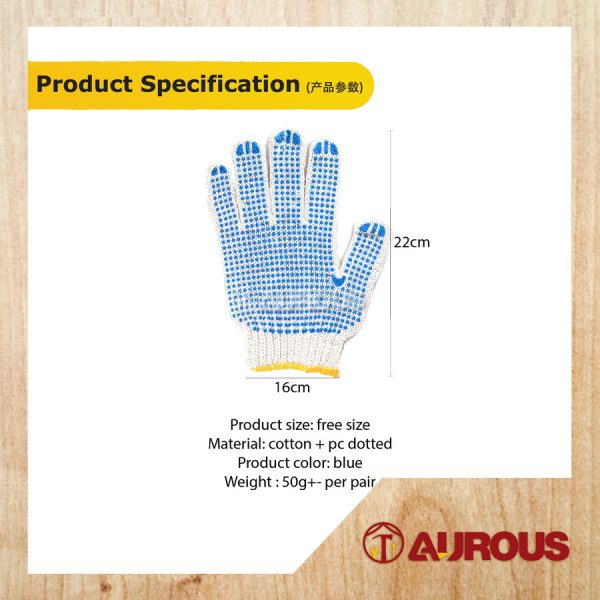 CLOTH HAND GLOVES WITH PVC DOTTED GRIP COATED [BLUE] - Image 6