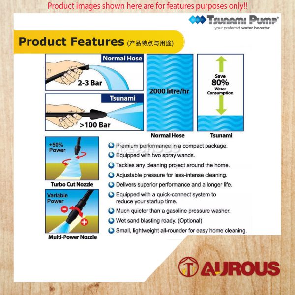 TSUNAMI PUMP HIGH PRESSURE CLEANER (2.2KW/130BAR/8 LPM) HPC8130 - Image 6