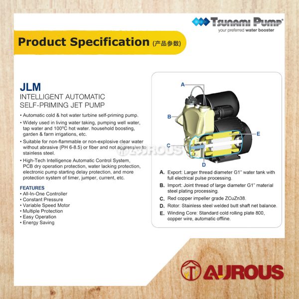 TSUNAMI AUTOMATIC SELF PRIMING JET PUMP (JLM200A/JLM400A/JLM800A) - Image 7