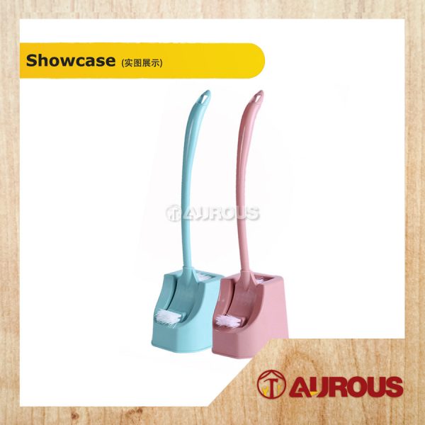 DOUBLE SIDED TOILET BRUSH WITH STAND HOLDER BASE BLUE / PINK (RANDOMLY) - Image 2
