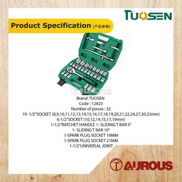 TUOSEN CHROME 6PT AND 12PT SPANNER SOCKET WRENCH SET [ 32 PCS/SET ] CODE:12823 - Image 8