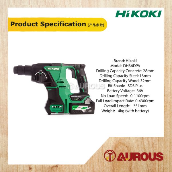 HIKOKI KC36GDH COMBO 4'' CORDLESS ANGLE GRINDER+ROTARY HAMMER (G3610DA + DH36DPA + 2.5AH BATTERY AND CHARGER) - Image 5