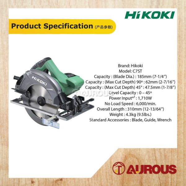 HIKOKI MACHINE CIRCULAR SAW 7'' 1710W 6000RPM (C7ST) - Image 5