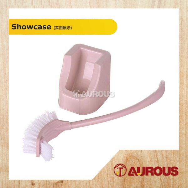 DOUBLE SIDED TOILET BRUSH WITH STAND HOLDER BASE BLUE / PINK (RANDOMLY) - Image 3
