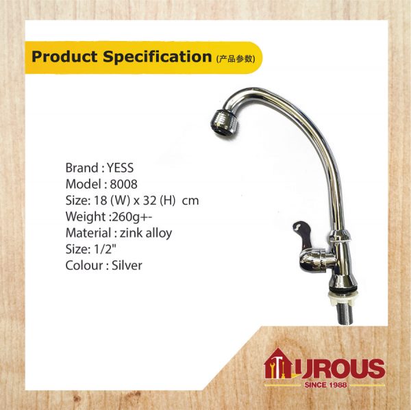 YESS ECONOMIC SERIES PILLAR MOUNTED 1/2'' BOTTOM SINK TAP (MODEL:8008) - Image 5