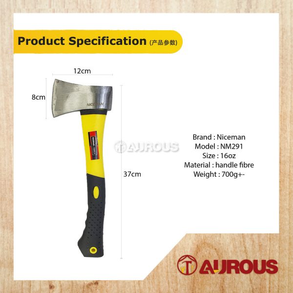 NICEMAN AXE C/W FIBREGLASS HANDLE AXE/KAPAK PEMEGANG FIBER 16oz 700 GRAM - Image 5