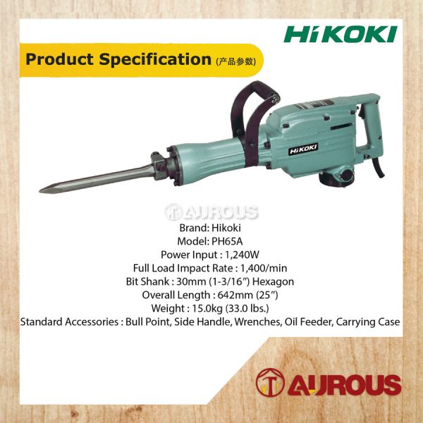 HIKOKI DEMOLITION HAMMER PH-65A (1400IPM,1240W,30MM HEX,36J,15KG) - Image 5