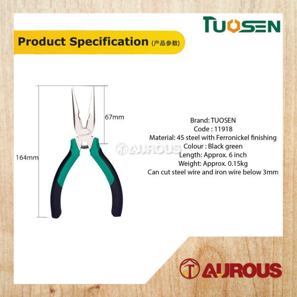 TUOSEN STEEL FERRONICKEL LONG NOSE PLIER 6'' 150MM MODEL:11918 - Image 5