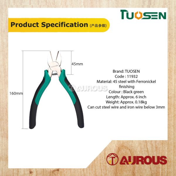 TUOSEN STEEL FERRONICKEL DIAGONAL CUTTING PLIER 6'' 150MM MODEL:11932 - Image 8