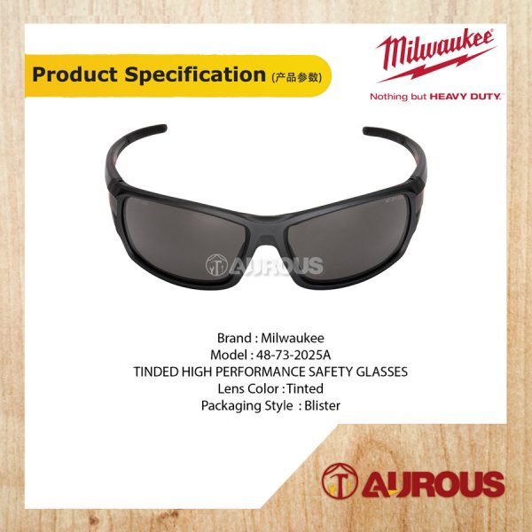 MILWAUKEE TINTED HIGH PERFORMANCE SAFETY GLASSES ANTI FOG ANTI SCRATCH LENSES [BLACK] 48-73-2025A - Image 6