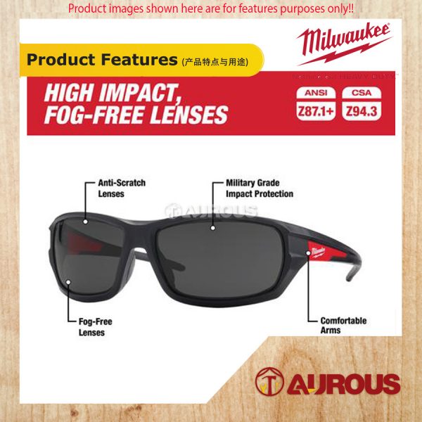 MILWAUKEE TINTED HIGH PERFORMANCE SAFETY GLASSES ANTI FOG ANTI SCRATCH LENSES [BLACK] 48-73-2025A - Image 7