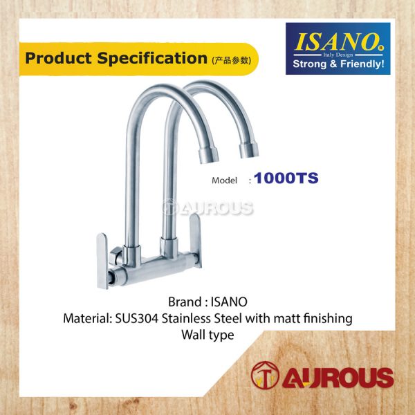 ISANO ECO 1/2'' TWIN SWAN NECK WALL SINK TAP FAUCET (1000TS) - Image 2