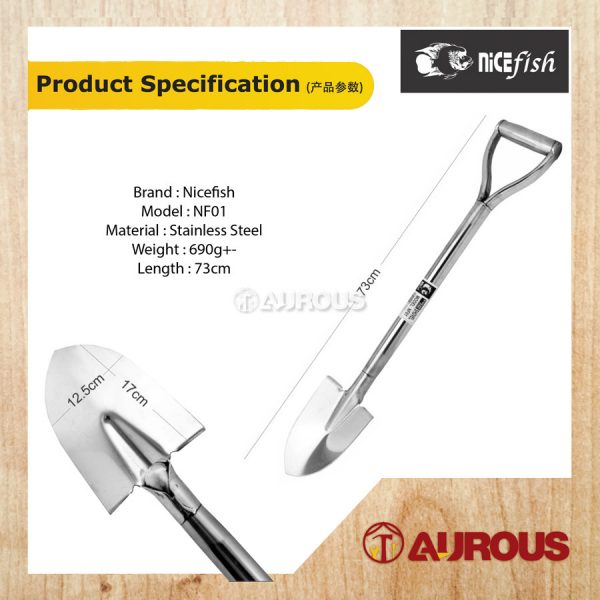 NICEFISH STAINLESS STEEL HANDLE ROUND POINT SHOVEL 73CM NF01 - Image 6